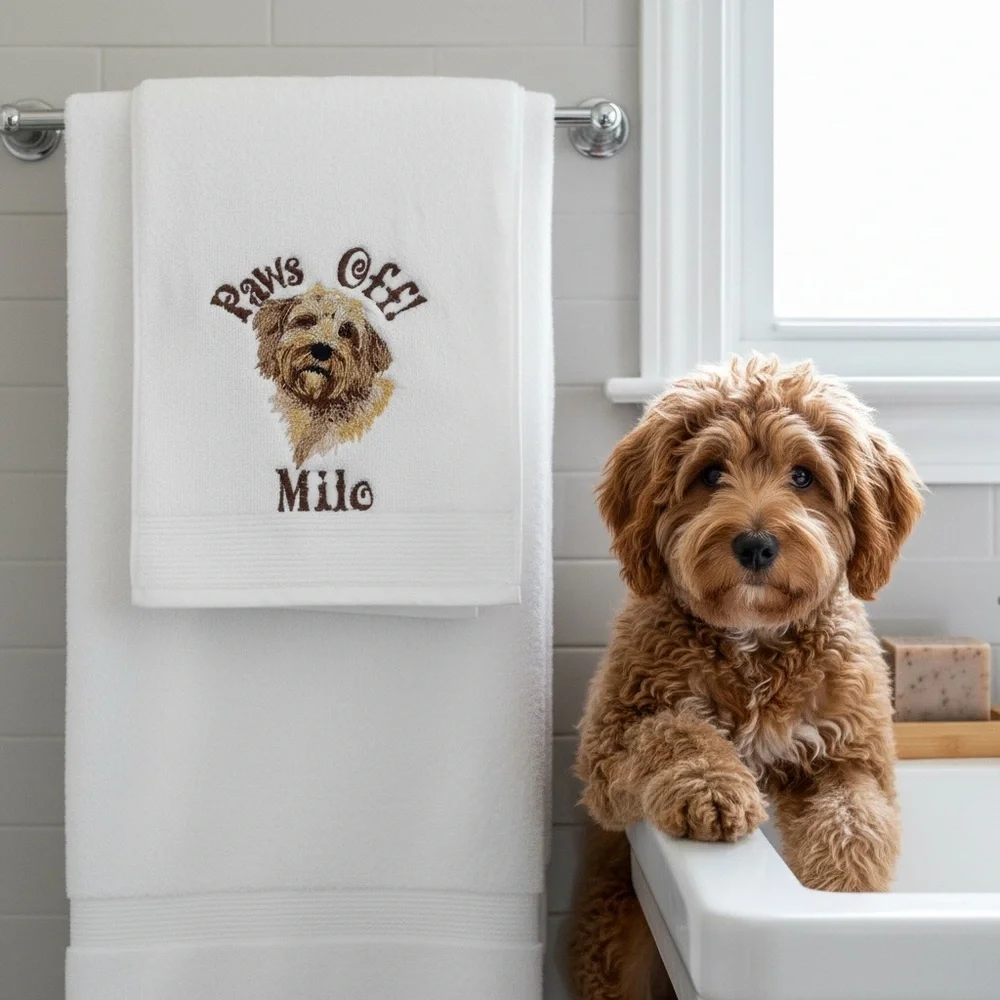 Hand Spaniel Personalized Embroidered Towel your pet’s name dog or cat